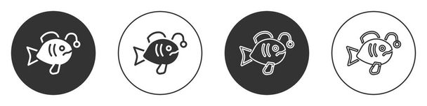 Černá Tropické ryby ikona izolované na bílém pozadí. Exotická ryba. Kruhové tlačítko. Vektor - Vektor, obrázek