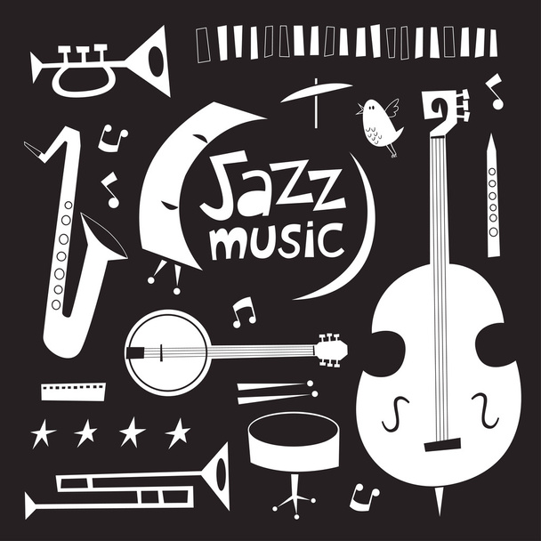 Instruments de musique vintage vecteur set en noir et blanc
 - Vecteur, image