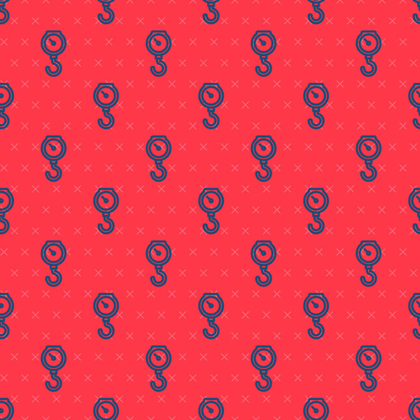 Blue line Hand scale spring mechanical icon isolated seamless pattern on red background. Vector - Vetor, Imagem