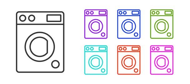 黒い線白い背景に孤立したワッシャーアイコン。洗濯機のアイコン。洗濯機-洗濯機。家電製品のシンボル。カラフルなアイコンを設定します。ベクトル - ベクター画像
