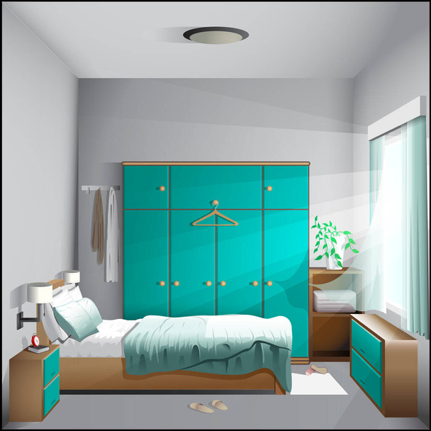 Slaapkamer in de ochtend achtergrond illustratie bewerkbaar vectorformaat. - Vector, afbeelding