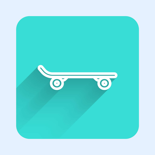 Witte lijn Skateboard icoon geïsoleerd met lange schaduw achtergrond. Extreme sport. Sportuitrusting. Groene vierkante knop. Vector - Vector, afbeelding