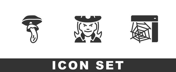Set Psilocybin mushroom, Witch and Spider web icon. Vector - Vektor, kép
