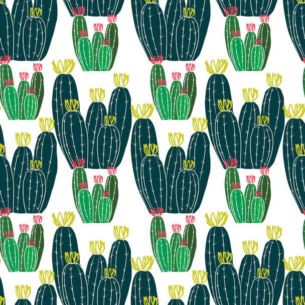 Colorful cactus plant green vector seamless pattern. Elegant fabric on dark background Surface pattern design. - Διάνυσμα, εικόνα