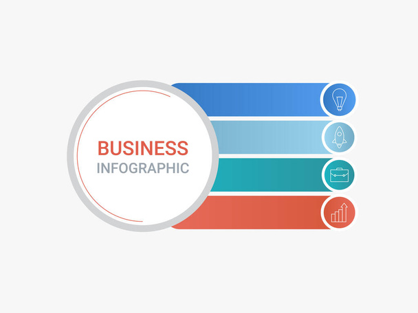 Business Infographic Timeline Template Design With Colorful Four Options Icons On White Background. - Vektor, obrázek