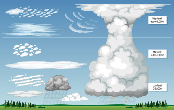 De verschillende soorten wolken met lucht niveaus illustratie - Vector, afbeelding