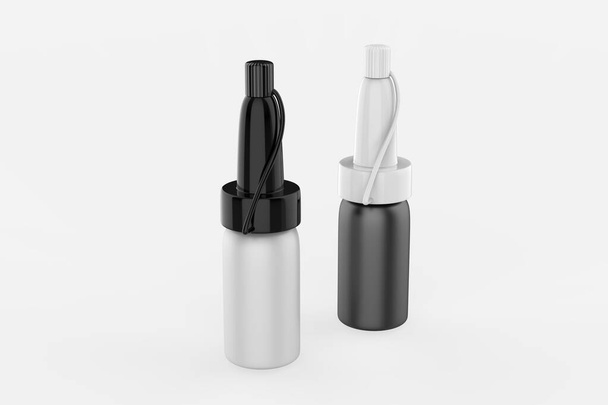 Een realistische druppelflesje. Cosmetische blanco flacons voor vloeibare drugs. flessen template geïsoleerd op witte achtergrond. 3d illustratie  - Foto, afbeelding