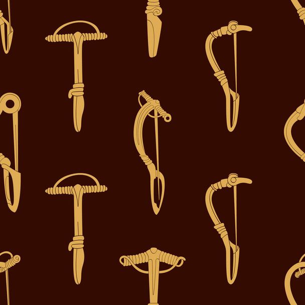 Seamless pattern with ancient brooch fibula for your project - Vector, afbeelding