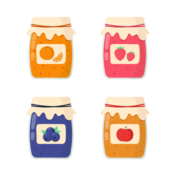 Set of homemade jam isolated on white background. Vector illustration - Vector, Image