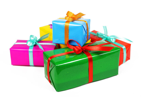 new year christmas gift boxes isolated on white background, - Photo, Image
