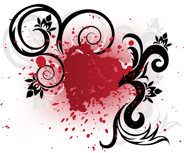 Stylized heart of red spray and black curls on a white background - Wektor, obraz