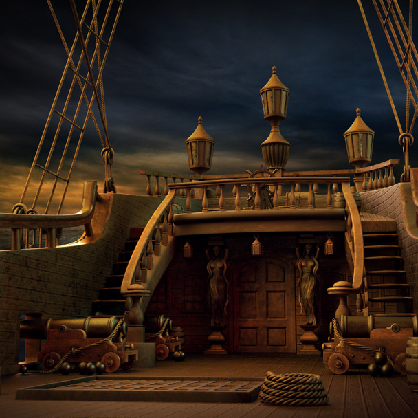 CGI πειρατικό πλοίο, πλοίο Steampunk ιστιοπλοΐα - Φωτογραφία, εικόνα
