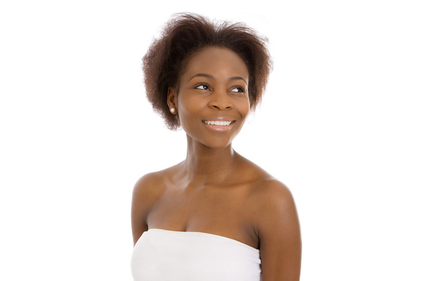 Beautiful and adorable isolated young afro american woman in whi - Fotografie, Obrázek