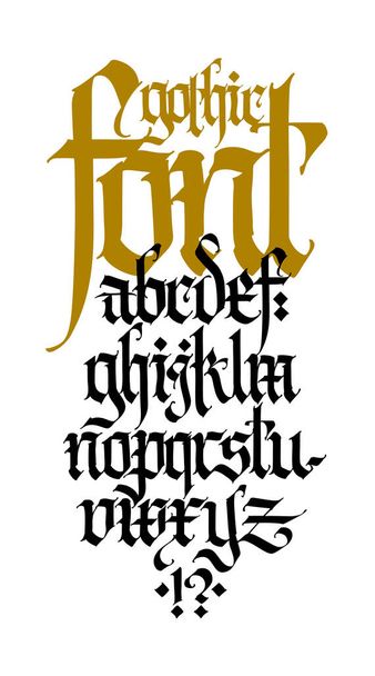 Gothic. Vector. Lowercase letters on a white background. Beautiful and stylish calligraphy. Elegant European typeface for tattoo and design. Medieval Germanic modern style. - Vektori, kuva