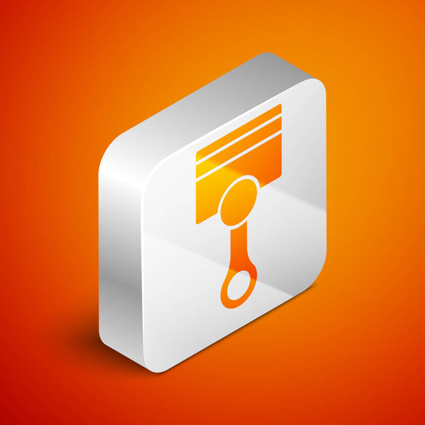 Isometric Engine piston icon isolated on orange background. Car engine piston sign. Silver square button. Vector - Vector, Image