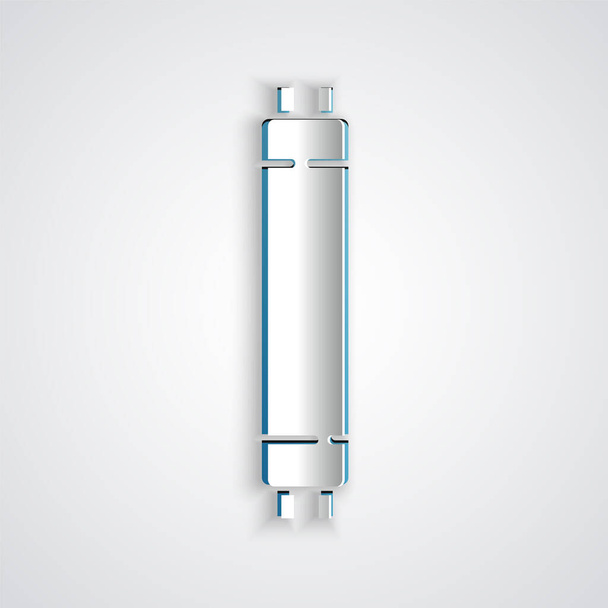 Corte de papel Luminiscencia larga fluorescente icono de la lámpara de ahorro de energía aislado sobre fondo gris. Estilo de arte de papel. Vector - Vector, imagen