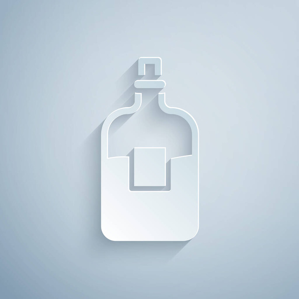 Corte de papel Garrafa de vidro de ícone de vodka isolado em fundo cinza. Estilo de arte de papel. Vetor - Vetor, Imagem