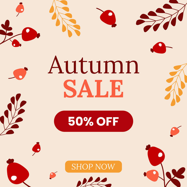 Autumn Sale Banner for Social Media Beige Background Autumn Theme Autumn Leaves - Vektor, obrázek