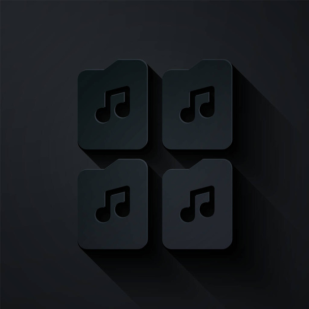 Papiergeschnittenes Musikdatei-Dokument-Symbol isoliert auf schwarzem Hintergrund. Waveform Audio-Dateiformat für digitale Audio-Riff-Dateien. Papierkunst. Vektor - Vektor, Bild