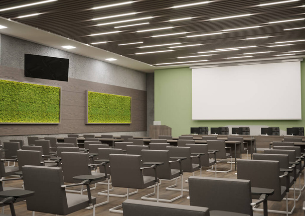 会議室や講義室のインテリアデザインの3Dレンダリング. - 写真・画像