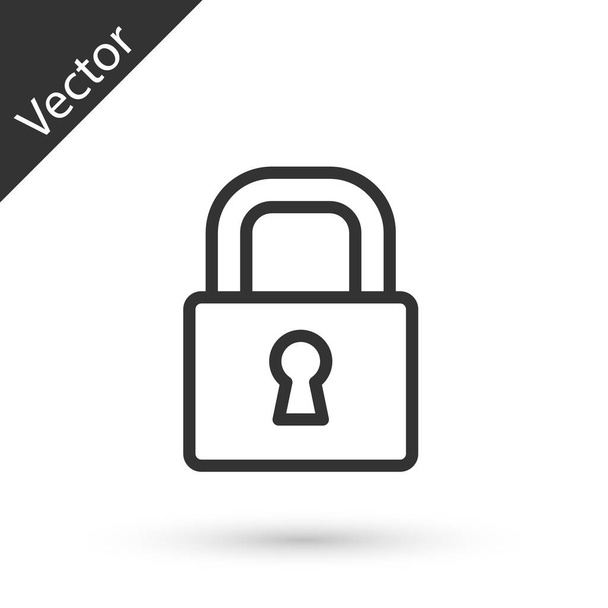 Grijze lijn Lock icoon geïsoleerd op witte achtergrond. Hangslotteken. Beveiliging, veiligheid, bescherming, privacy concept. Vector - Vector, afbeelding