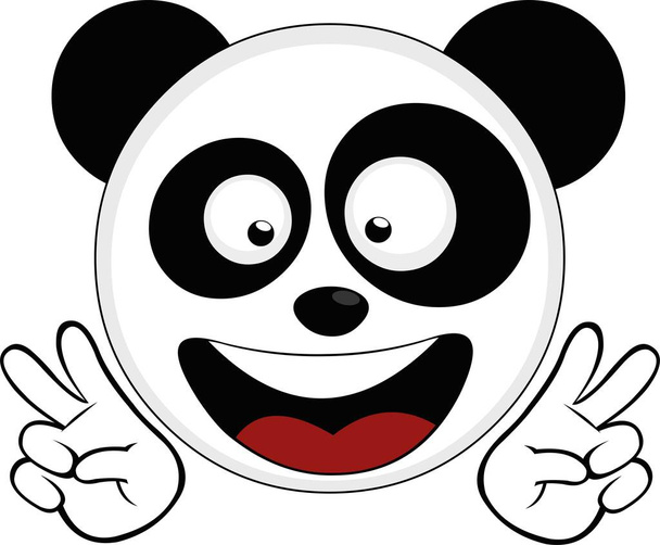 Vektor-Emoticon-Illustration des Gesichts eines Cartoon-Pandabären, der mit seinen Händen zum Symbol der Liebe und des Friedens wird - Vektor, Bild