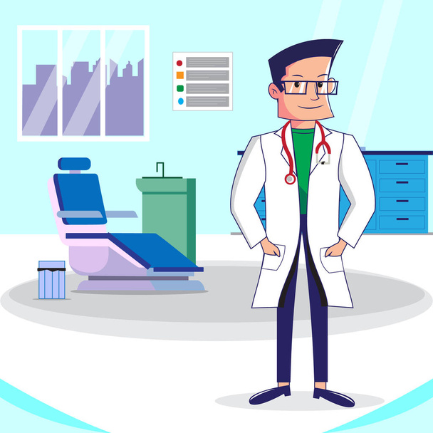 Cartoon design of doctor standing in hospital. - Vector, Image
