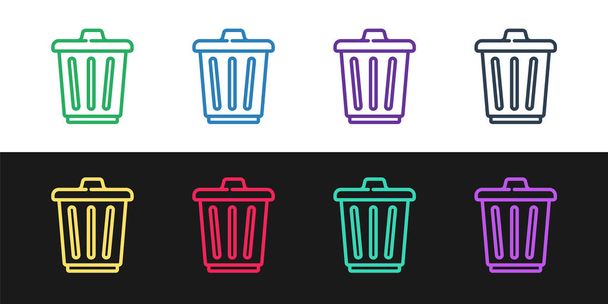 Set line Trash can icon isolated on black and white background. Garbage bin sign. Recycle basket icon. Office trash icon. Vector - Vector, Image