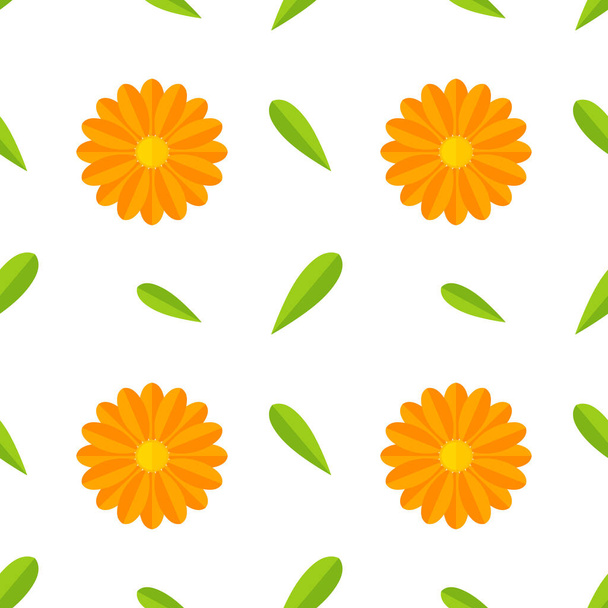 Orange herb Calendula flowers seamless pattern. Floral pattern for textile fabric. Vector illustration. - Wektor, obraz