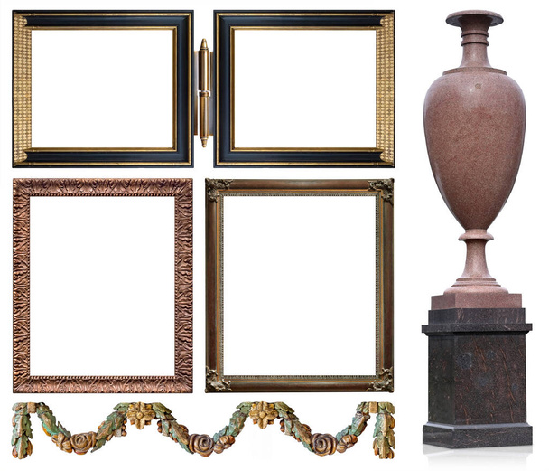 Set van houten lijsten voor schilderijen, spiegels of foto 's geïsoleerd op witte achtergrond - Foto, afbeelding