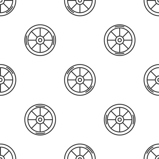 Grey line Bicycle wheel icon isolated seamless pattern on white background. Bike race. Extreme sport. Sport equipment. Vector - Vetor, Imagem