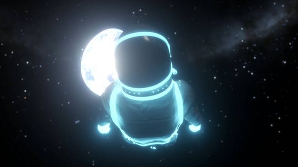 Астронавт з неоновим світлом у темному просторі. Синхронний стиль. 3D візуалізація
 - Фото, зображення