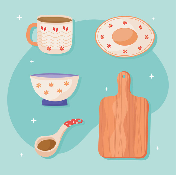 icons ceramic kitchen utensils - Vektor, Bild