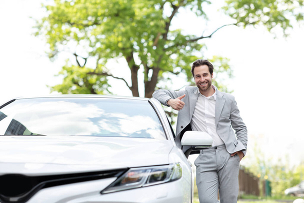 Auto dealer in car dealerships, transport rental service - Photo, Image