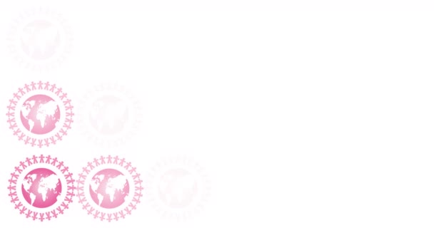 Animation of multiple pink globe logo appearing on white background. breast cancer positive awareness campaign concept digitally generated video. - Πλάνα, βίντεο