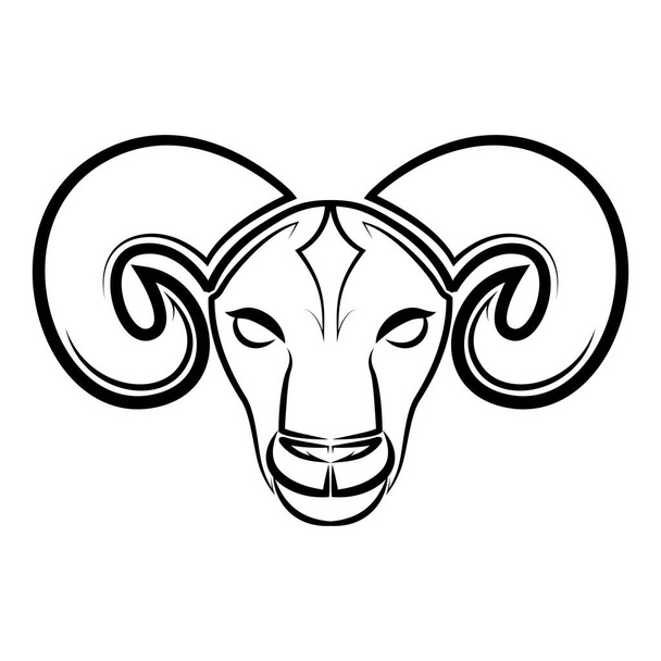 Arte de línea en blanco y negro de cabeza de oveja. Buen uso para símbolo, mascota, icono, avatar, tatuaje, diseño de camiseta, logotipo o cualquier diseño. - Vector, imagen