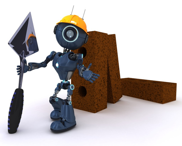 Android with bricks and trowel - Photo, Image