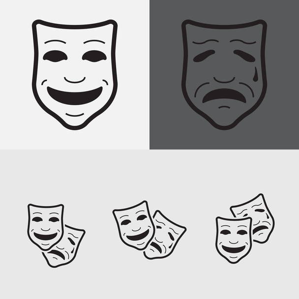 Mutlu ve üzgün maske. Tiyatro sembolleri. Vektör illüstrasyonu, EPS 10 - Vektör, Görsel