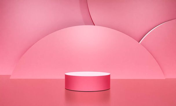 Scène met roze kleur podium voor mock up presentatie in minimalistische stijl met kopieerruimte, 3d maken abstracte achtergrond ontwerp - Foto, afbeelding