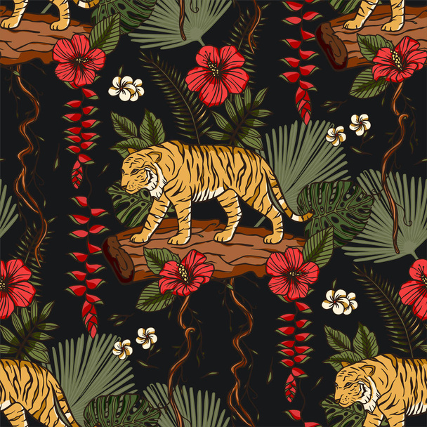 Exótico animal tropical selvagem tigre sem costura padrão. - Vetor, Imagem