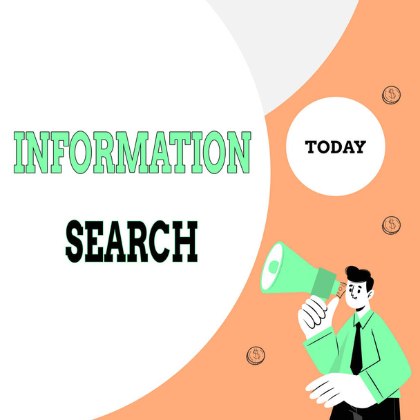 Sign displaying Information Search. Business showcase options available to the consumer are identified Abstract Displaying Different Typing Method, Keyboard Data Processing - Photo, Image