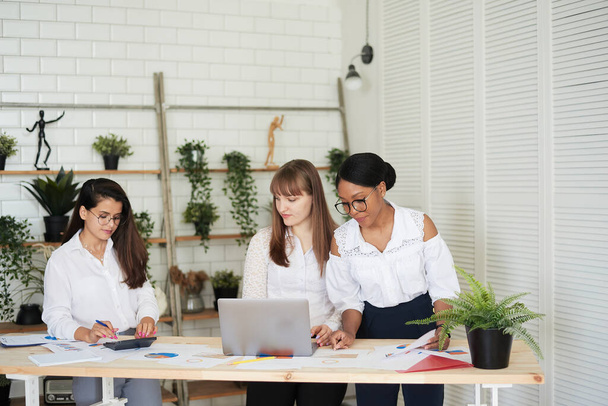 Grupo de diversas líderes empresariais mulheres trabalhando juntas no escritório. Mulheres apenas escritório de negócios - Foto, Imagem