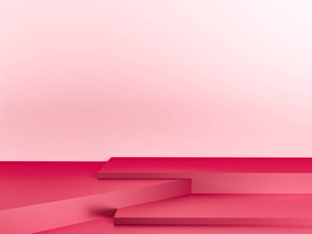 Сцена с подиумом розового цвета для имитации презентации в стиле минимализма с пространством для копирования, 3D-рендером и фоновым дизайном - Фото, изображение