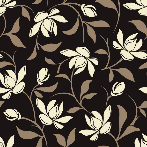 Vector seamless brown floral pattern with magnolia flowers. - ベクター画像