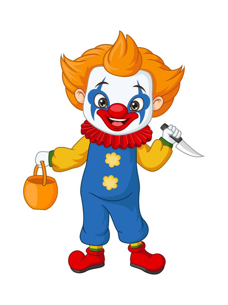 Векторная иллюстрация мультяшного мальчика в костюме клоуна на Хэллоуин - Вектор,изображение