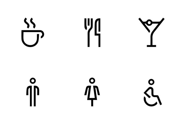 Сучасна колекція простих ікон з формами чоловіків, жінок, інвалідів, гарячих напоїв, столових і мартіні. Використовується для додатків, веб, веб-сайтів, інтерфейсів та мобільних пристроїв. - Вектор, зображення