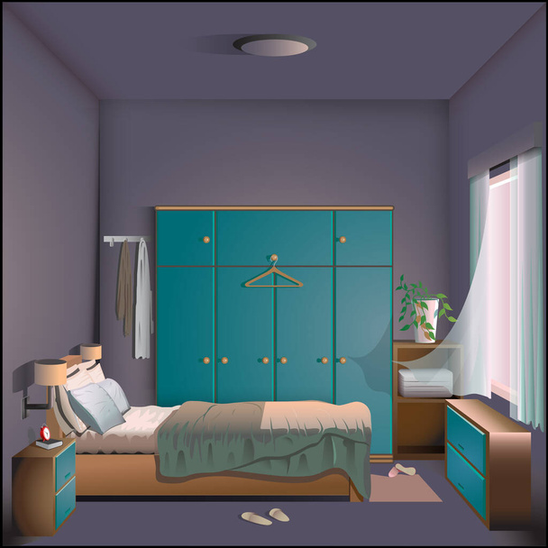 Dormitorio en el fondo de la tarde ilustración formato vectorial editable. - Vector, Imagen