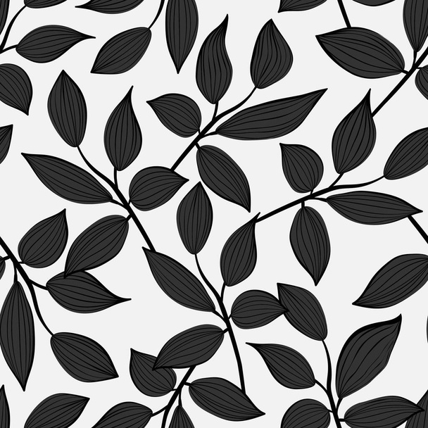 Vintage flowers and leaves. Seamless pattern. Branches. Line art. Design for printing on fabric, wallpaper, paper. - Wektor, obraz