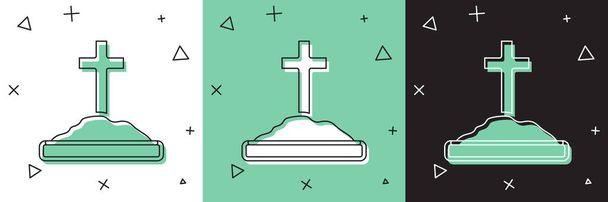 Встановити могилу з іконкою хреста ізольовано на білому та зеленому, чорному тлі. Векторні
 - Вектор, зображення