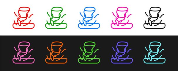 Set line Tornado icon isolated on black and white background. Cyclone, whirlwind, storm funnel, hurricane wind or twister weather icon. Vector - Διάνυσμα, εικόνα